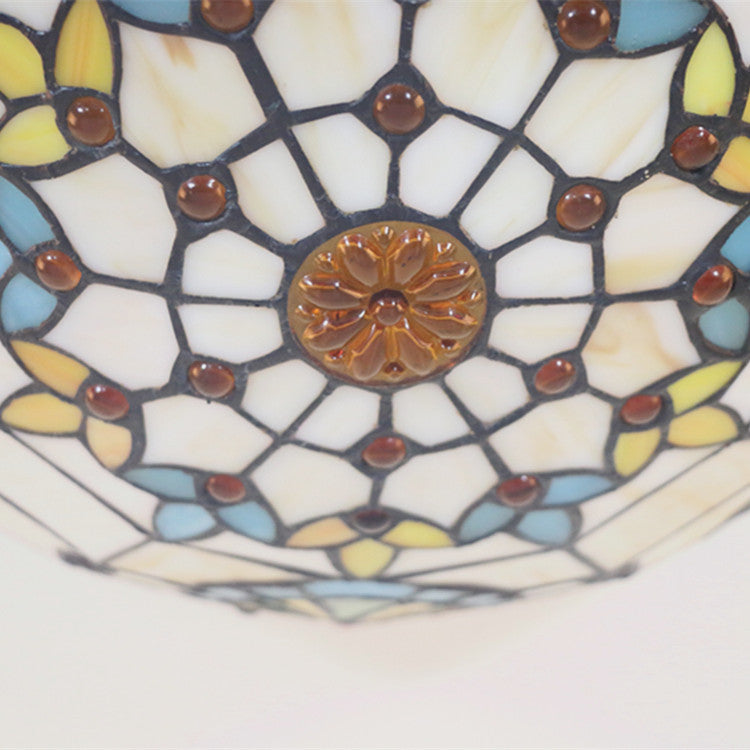 Tiffany Vintage Baroque Gemstone Round 3-Light Flush Mount Ceiling Light
