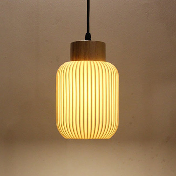 Lámpara colgante japonesa de 1 luz con tarro cilíndrico de cerámica blanca nórdica 