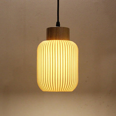 Nordic  White Ceramic Cylindrical Jar 1-Light Japanese Pendant Light