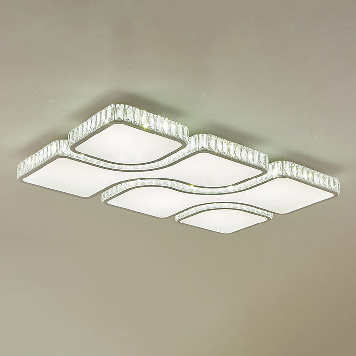 Contemporary Luxury Rectangular PC Iron Crystal LED Flush Mount Light For Living Room &amp; Bedroom