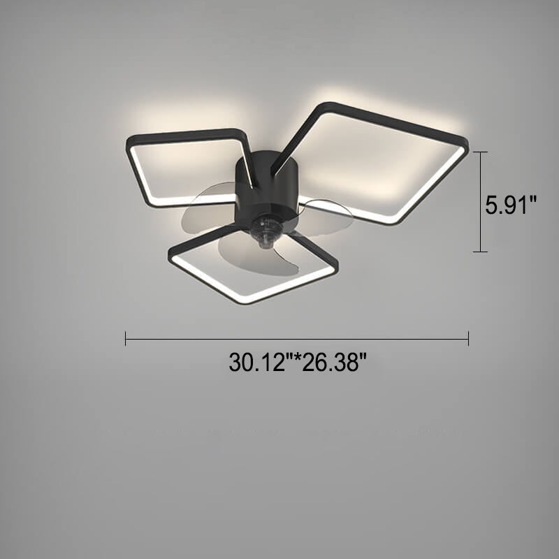 Modern Light Luxury Geometric Square Round Design LED Flush Mount Ceiling Fan Light
