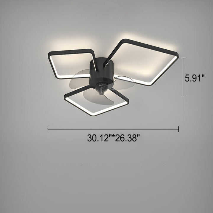 Modern Light Luxury Geometric Square Round Design LED Flush Mount Ceiling Fan Light
