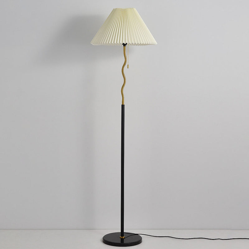 Japanese Simple Pleated Cone Shade Marble Base 1-Light Standing Floor Lamp