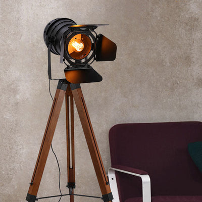 Industrial Vintage Solid Wood Iron Photographer Tripod 1-Light Standing Floor Lamp