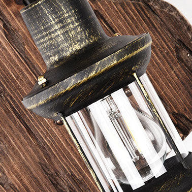 Contemporary Industrial Rubberwood Iron Glass Horse Lamp Iron 1-Light Wall Sconce Lamp For Living Room &amp; Bedroom