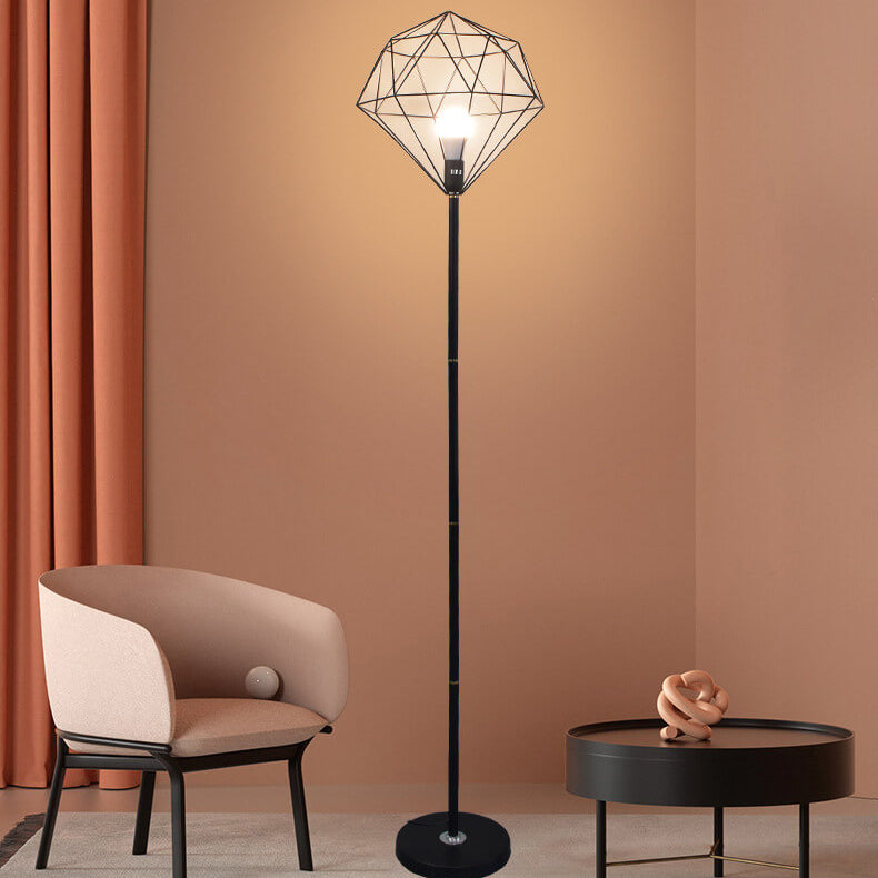 Contemporary Simplicity Iron Hollow Diamond Shape 1-Light Standing Floor Lamp For Study