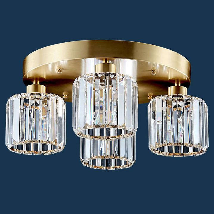 Modern Luxury Crystal Cylindrical Iron 1/4 Light Semi-Flush Mount Ceiling Light For Living Room