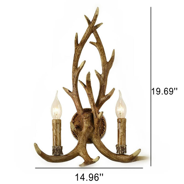 Applique murale créative à 2 lumières en résine industrielle rétro avec bois de cerf 