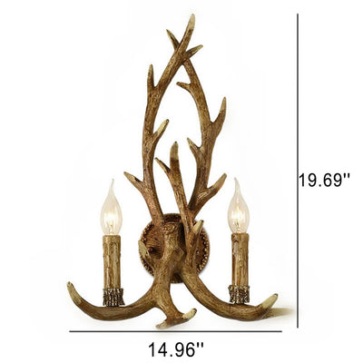 Applique murale créative à 2 lumières en résine industrielle rétro avec bois de cerf 