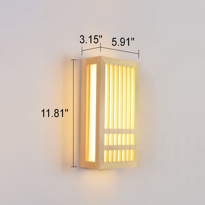 Simple Solid Wood Rectangular Dimmable 1-Light Japanese Wall Sconce Lamp