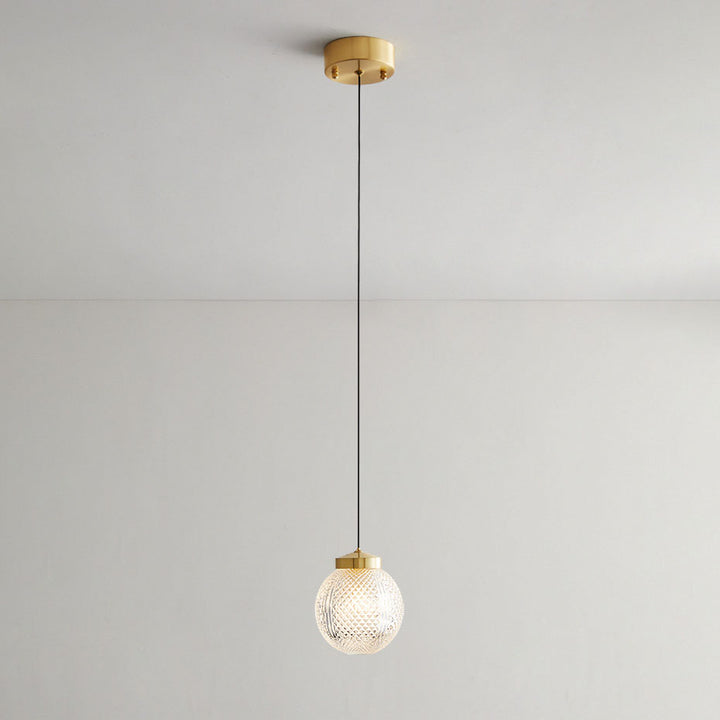 Modern Luxury Striped Glass Copper Round Ball Ring 1-Light Pendant Light for Living Room