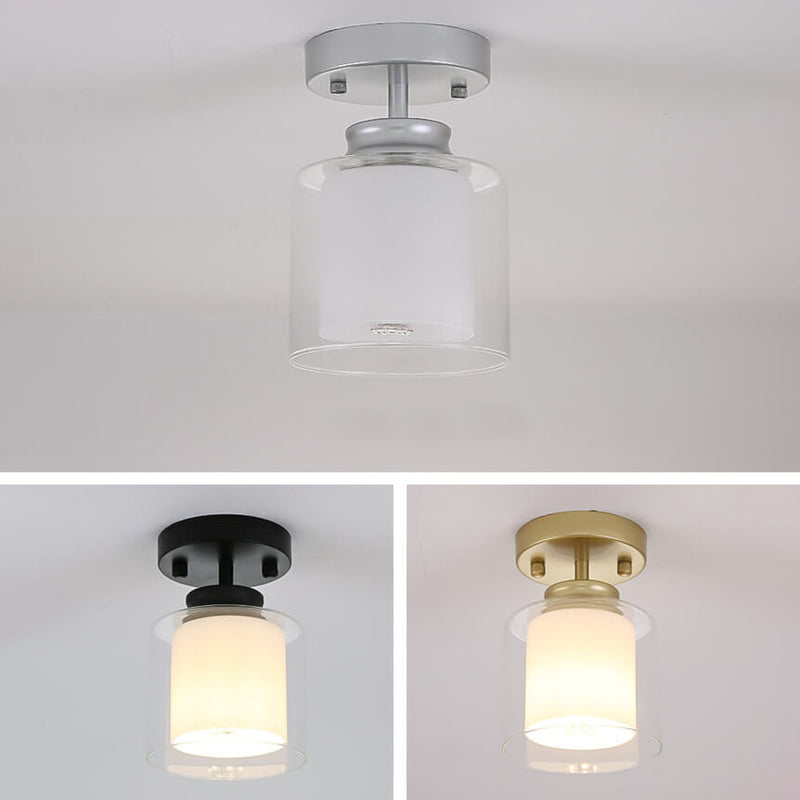 Nordic Minimalist Glass Frosted Shade Cylinder 1-Light Semi-Flush Mount Ceiling Light