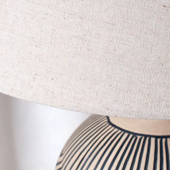 Lámpara de mesa de 1 luz con base de cerámica con rayas japonesas tradicionales para dormitorio 