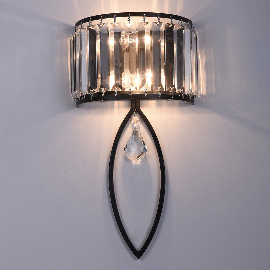 Aplique de pared de 2 luces con lámpara de anillo ovalado de media columna de cristal moderno de lujo 