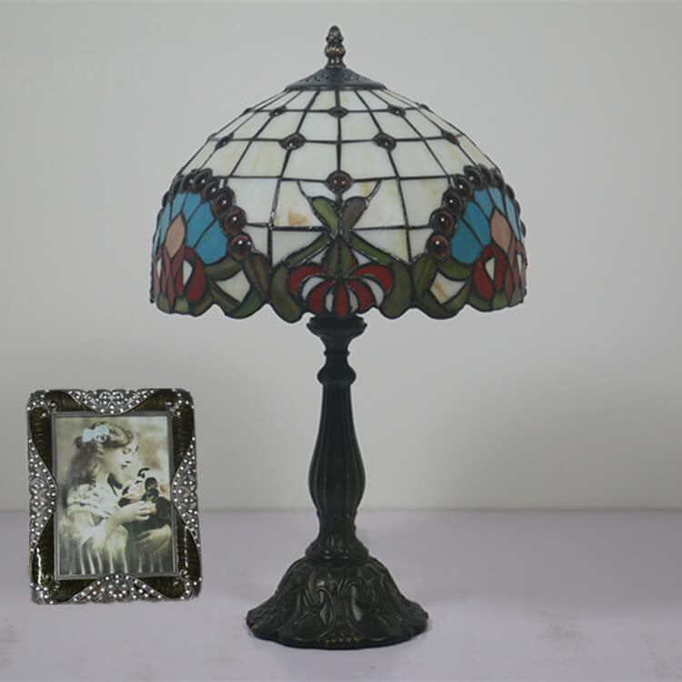 Lampe de table 1 lumière en verre teinté gemme baroque Tiffany européen 
