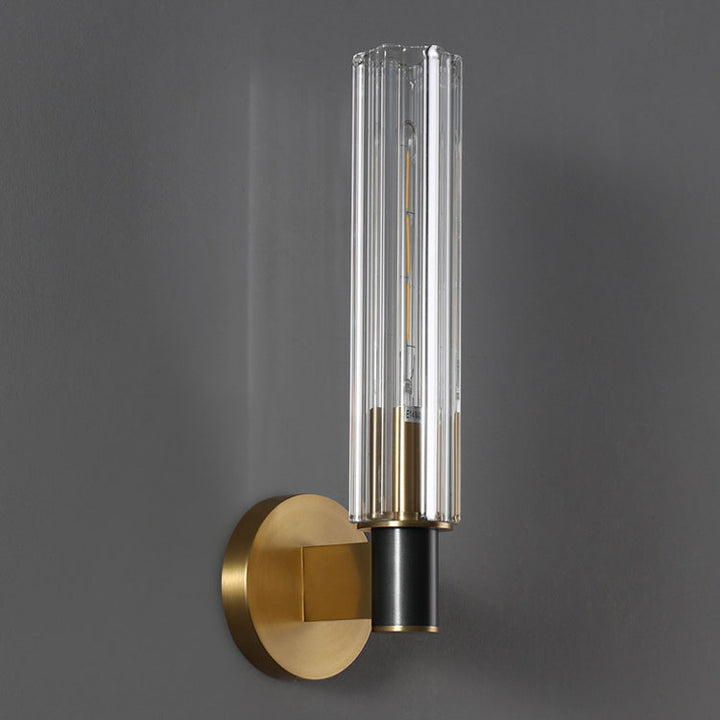 Moderne luxuriöse Zylinder-Wandleuchte aus Kupfer und Glas mit 1/2-flammigem Licht für das Schlafzimmer 
