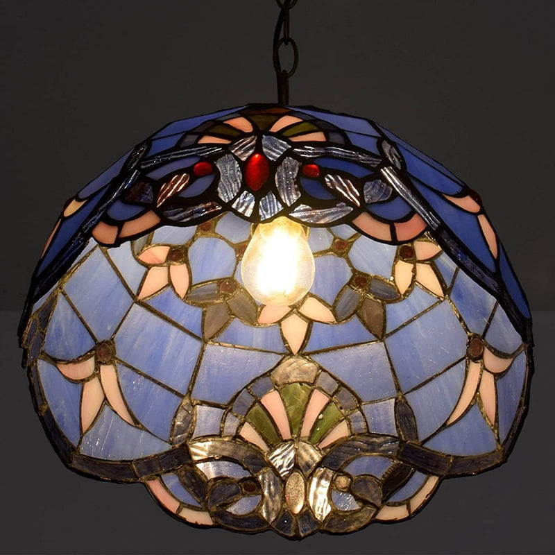 European Retro Blue Baroque Stained Glass 1-Light Pendant Light