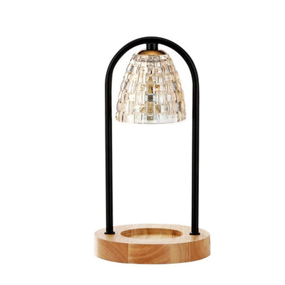 Lampe de table à cire fondue à 2 lumières avec abat-jour en verre de luxe moderne et base en bois 