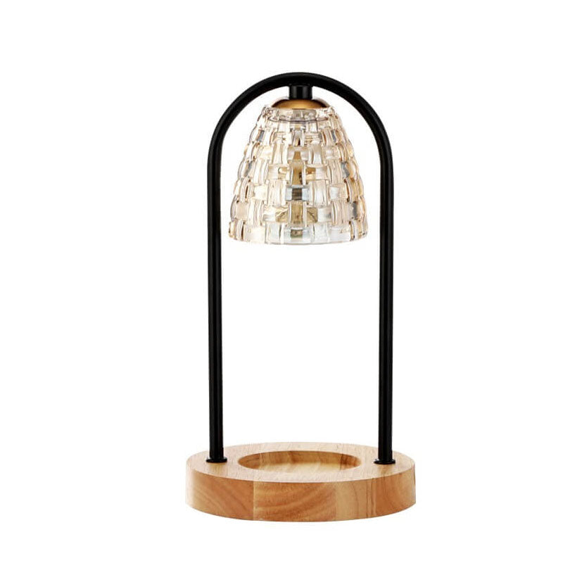 Lampe de table à cire fondue à 2 lumières avec abat-jour en verre de luxe moderne et base en bois 