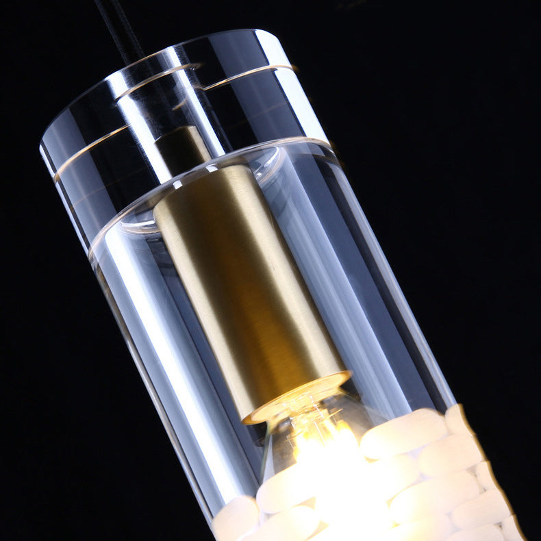 Nordic Light Luxury Crystal Column Brass 1/3 Light Island Light Chandelier