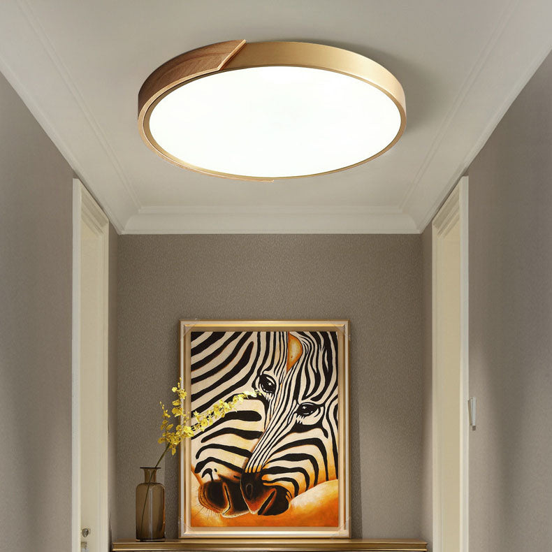 Iluminación empotrada LED redonda moderna de lujo ligero de cobre y madera 