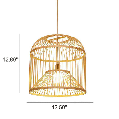 Moderne chinesische Bambusgeflecht-Vogelkäfig 1-Licht Pendelleuchte 