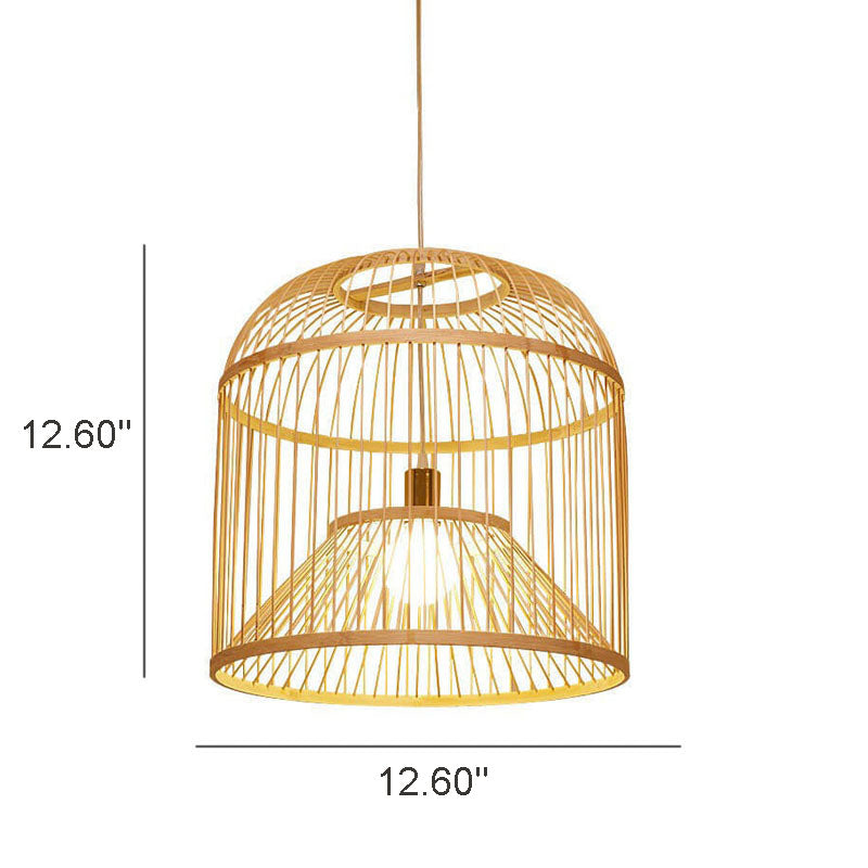 Moderne chinesische Bambusgeflecht-Vogelkäfig 1-Licht Pendelleuchte 
