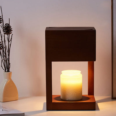 Modern Minimal Rectangular Wooden 1-Light Melting Wax Table Lamp