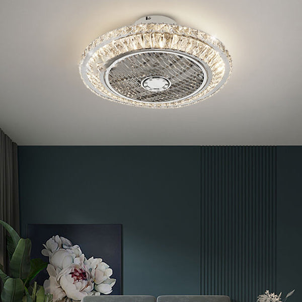 Nordic Simple Crystal Round Frame Design LED Flush Mount Ceiling Fan Light