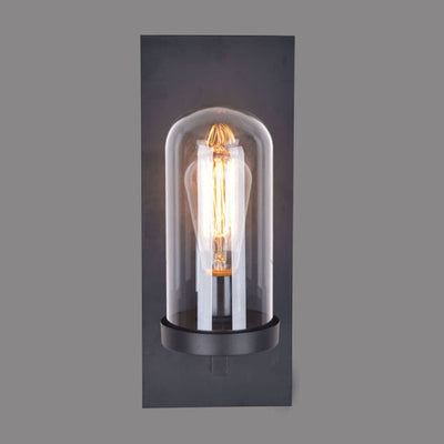 Retro Minimalist Glass Column Square Iron Plate 1-Light Wall Sconce Lamp