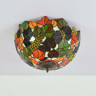 Europäische Vintage rustikale Tiffany-Buntglas-Eisen-5-Licht-Unterputzbeleuchtung