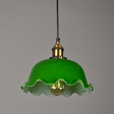 Vintage Green Glass Dome 1-Light Pendant Light