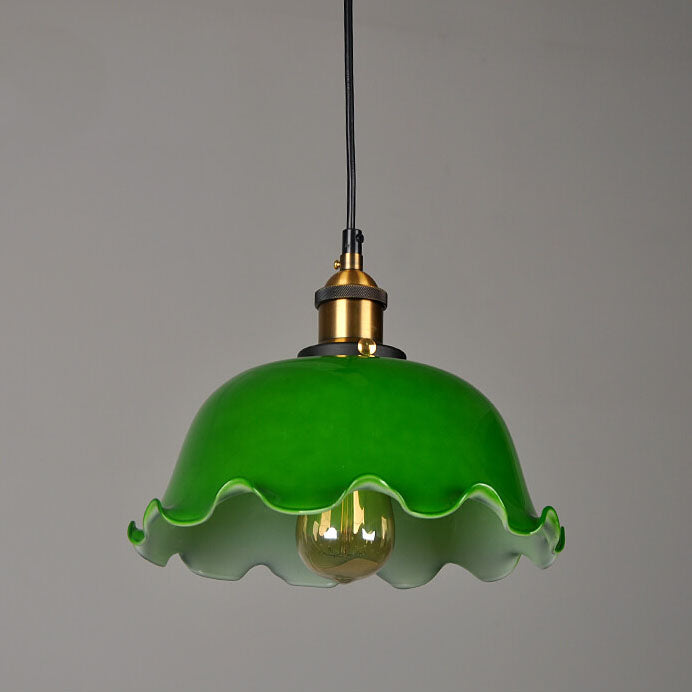 Vintage Green Glass Dome 1-Light Pendant Light