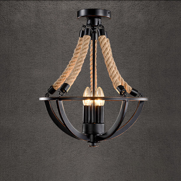 Vintage Industrial Eisen Kordel 3-Licht Insel Licht Kronleuchter 