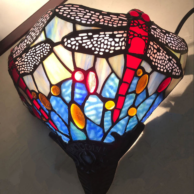 European Tiffany Dragonfly Stained Glass 1-Light Wall Sconce Lamp