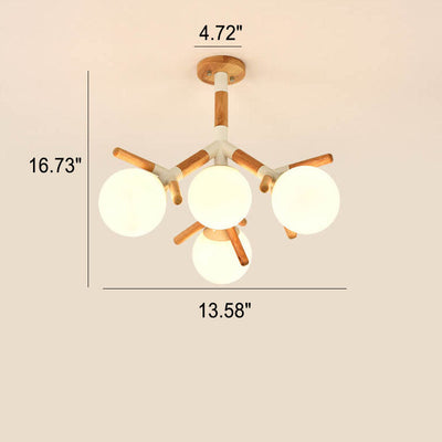 Skandinavische kreative Massivholz-Glas-4-Licht-Halbbündig-Einbauleuchte