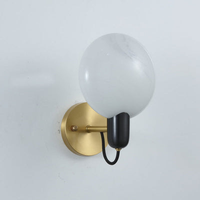 Nordic Light Luxury Brass Faux Marble Disc 1-Light Wall Sconce Lamp