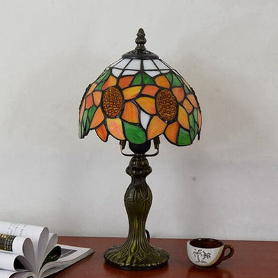 Tiffany Rustikale Sonnenblume Buntglas 1-Licht Tischlampe 
