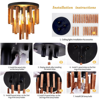 Luz de techo montada al ras de 3 luces de hierro de tronco largo de tira redonda industrial nórdica 