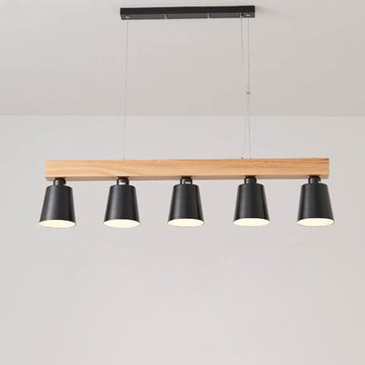 Nordic Simple Log Linear Cone Shade 5-Light Island Light Chandelier