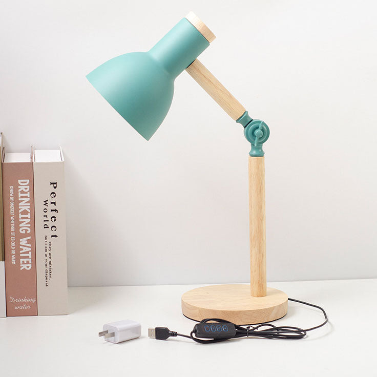 Moderne, minimalistische, einfarbige, drehbare Holz-Eisen-Tischlampe mit 1 Leuchte 