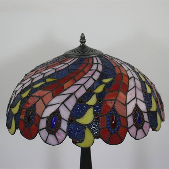 Lampe de table à 1 lumière avec motif créatif de plume de queue de paon Tiffany 