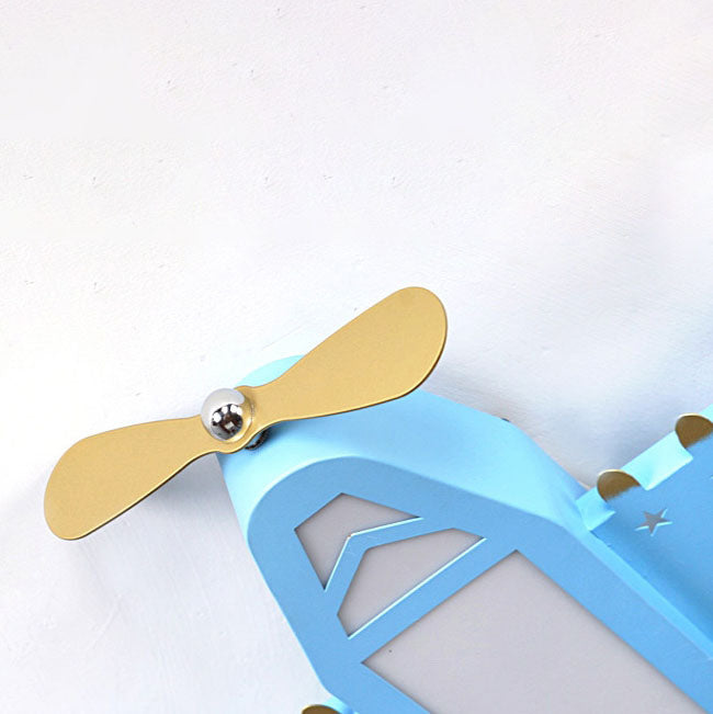 Contemporary Creative Acrylic Hardware Cartoon Aircraft Blue LED Kids Flush Mount Ceiling Light For Bedroom