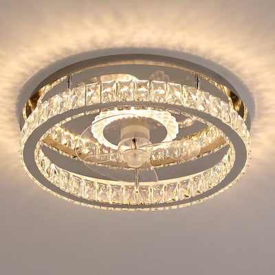 Modern Luxury Crystal Stainless Steel LED Flush Mount Ceiling Fan Light