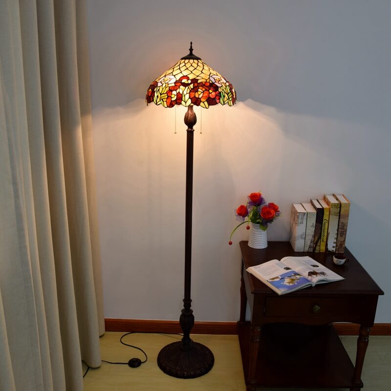Lámpara de pie de hierro y resina con vidrieras Tiffany Decorativa con 3 luces 