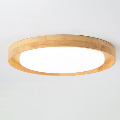 Japanese Simple Log Round LED Flush Mount Ceiling Light