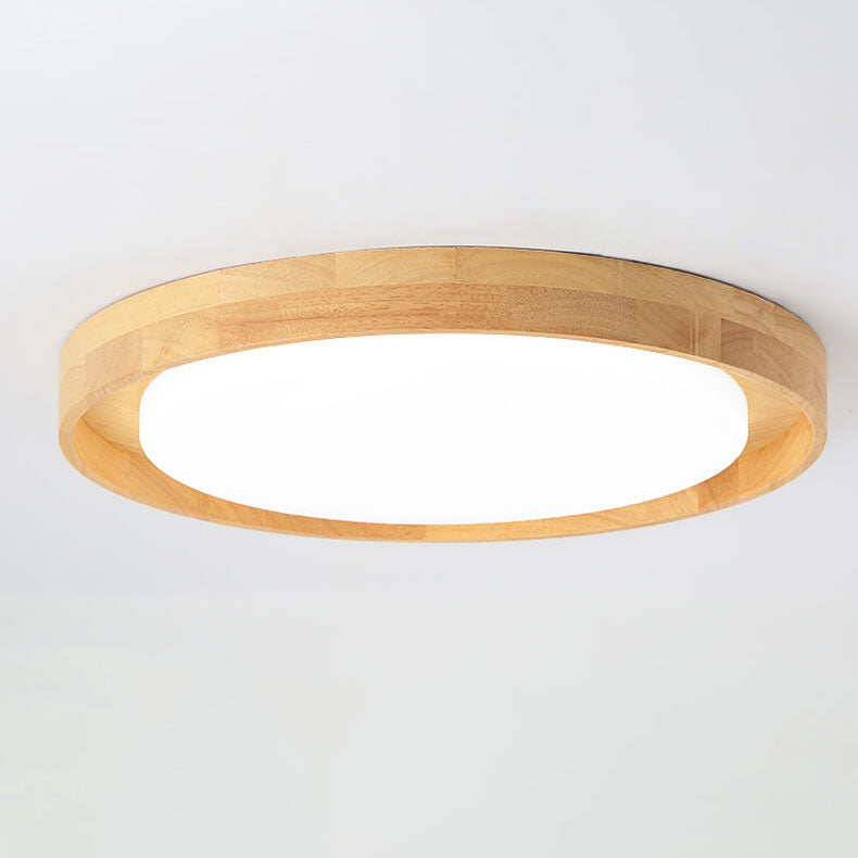 Japanese Simple Log Round LED Flush Mount Ceiling Light