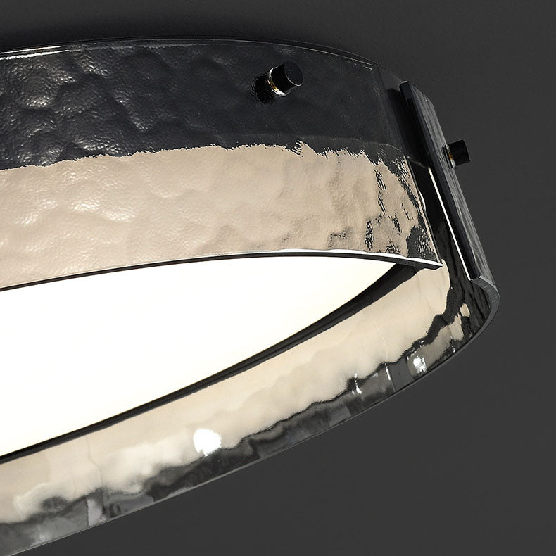 Modern Minimalist Black Round Drum Glass Copper LED Flush Mount Ceiling Light