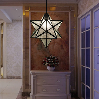 European Tiffany Pentagram Stained Glass 1-Light Pendant Light