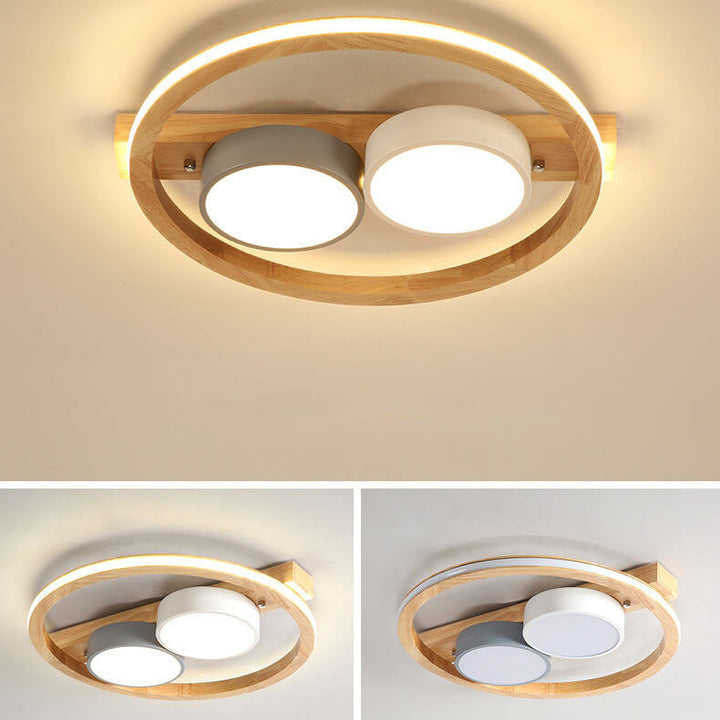 Skandinavische minimalistische Massivholz Acryl Runde LED Unterputz Deckenleuchte 
